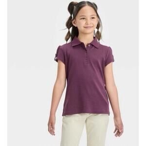 Cat & Jack Short Sleeve Polo Uniform Shirt - Burgundy Girls S 6/7 NWT